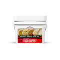 A white plastic bucket of Ready Pantry One Week Emergency Food Supply with a red and white label, shown on a clean white background.