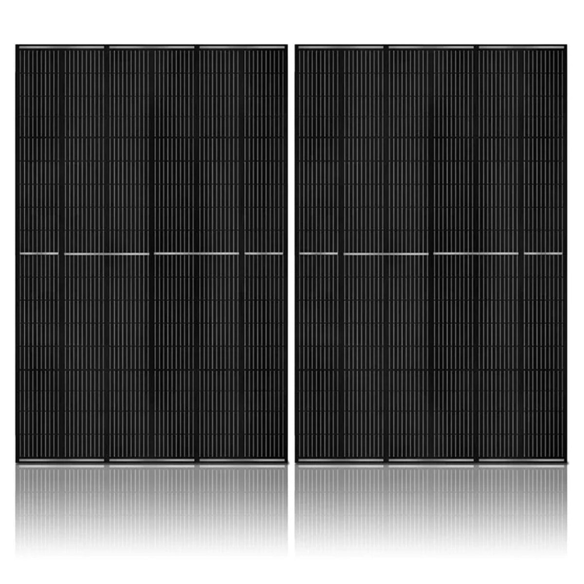 Two black solar panels on a white background