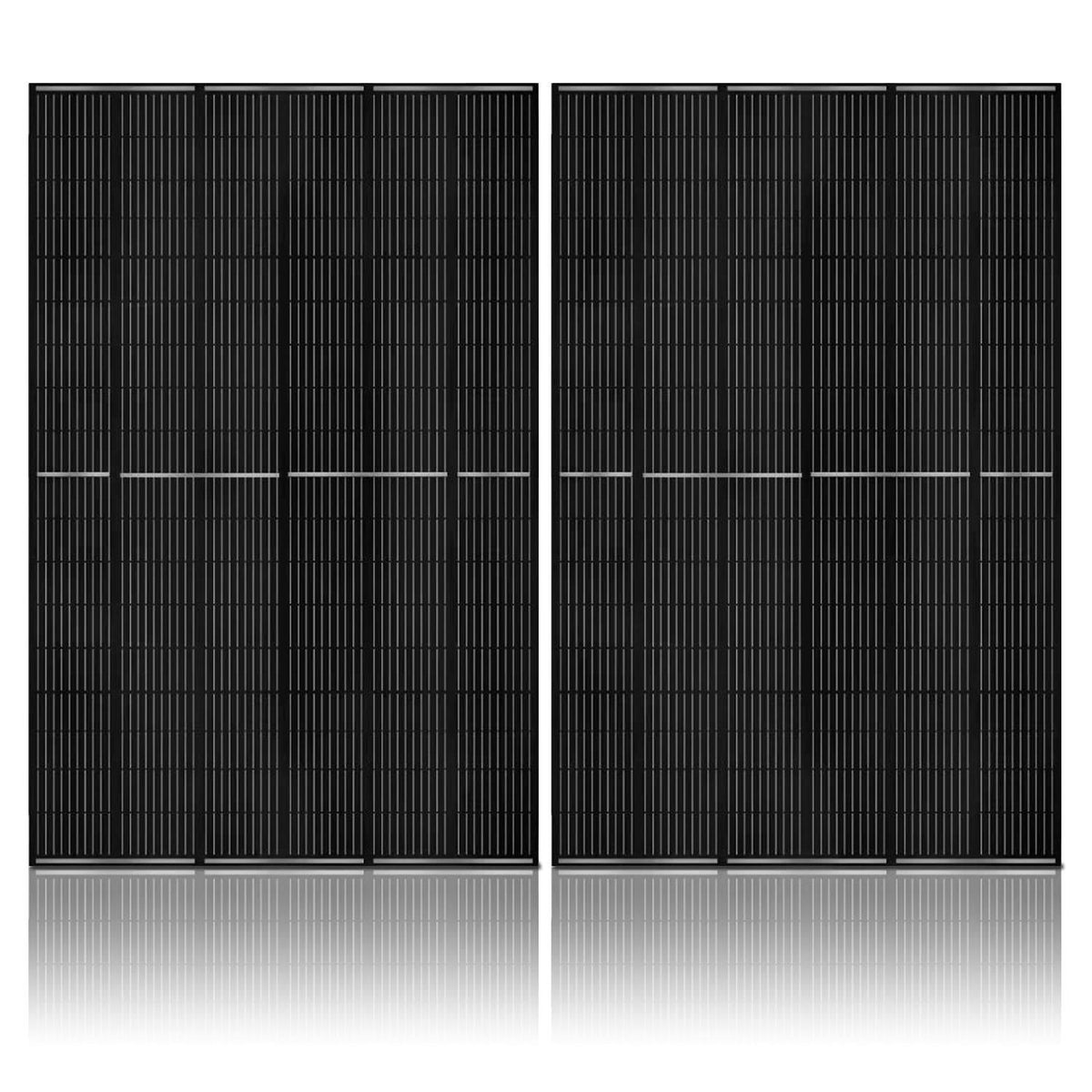 Two black solar panels on a white background