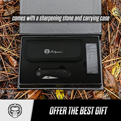 Knife set with sharpening stone and carrying case on a natural background