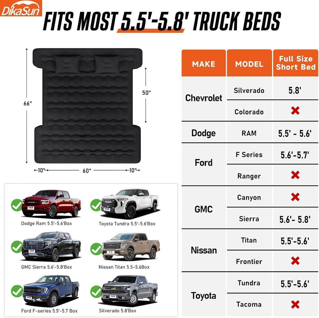 DikaSun 5.5-5.8 Ft Full Size Pickup Truck Bed Air Mattres,Grey