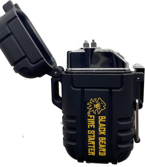 Black fire starter with 'Black Beard Fire Starter' branding on a white background