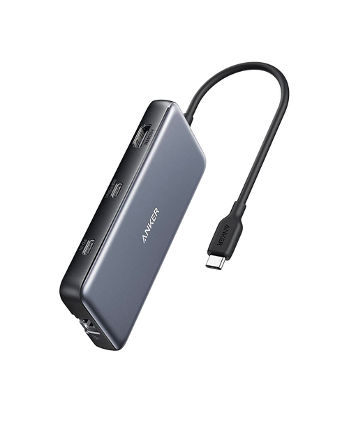 Anker USB-C hub with multiple ports on a white background
