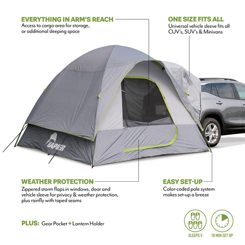 Camping tent with features highlighted on a white background