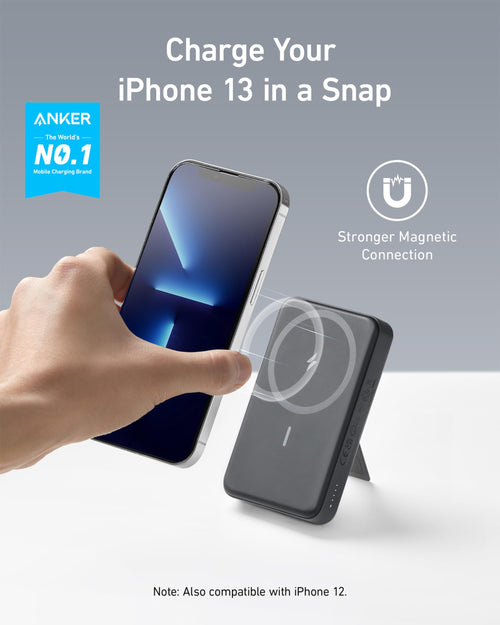 Anker magnetic phone charger with a smartphone on a gray background
