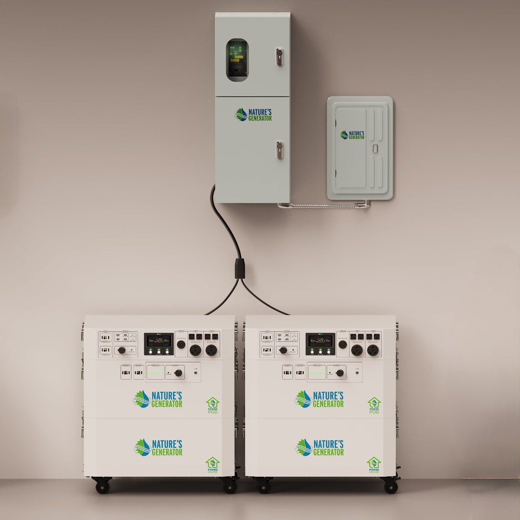 Two power generators with 'Nature's Generator' branding on a beige background