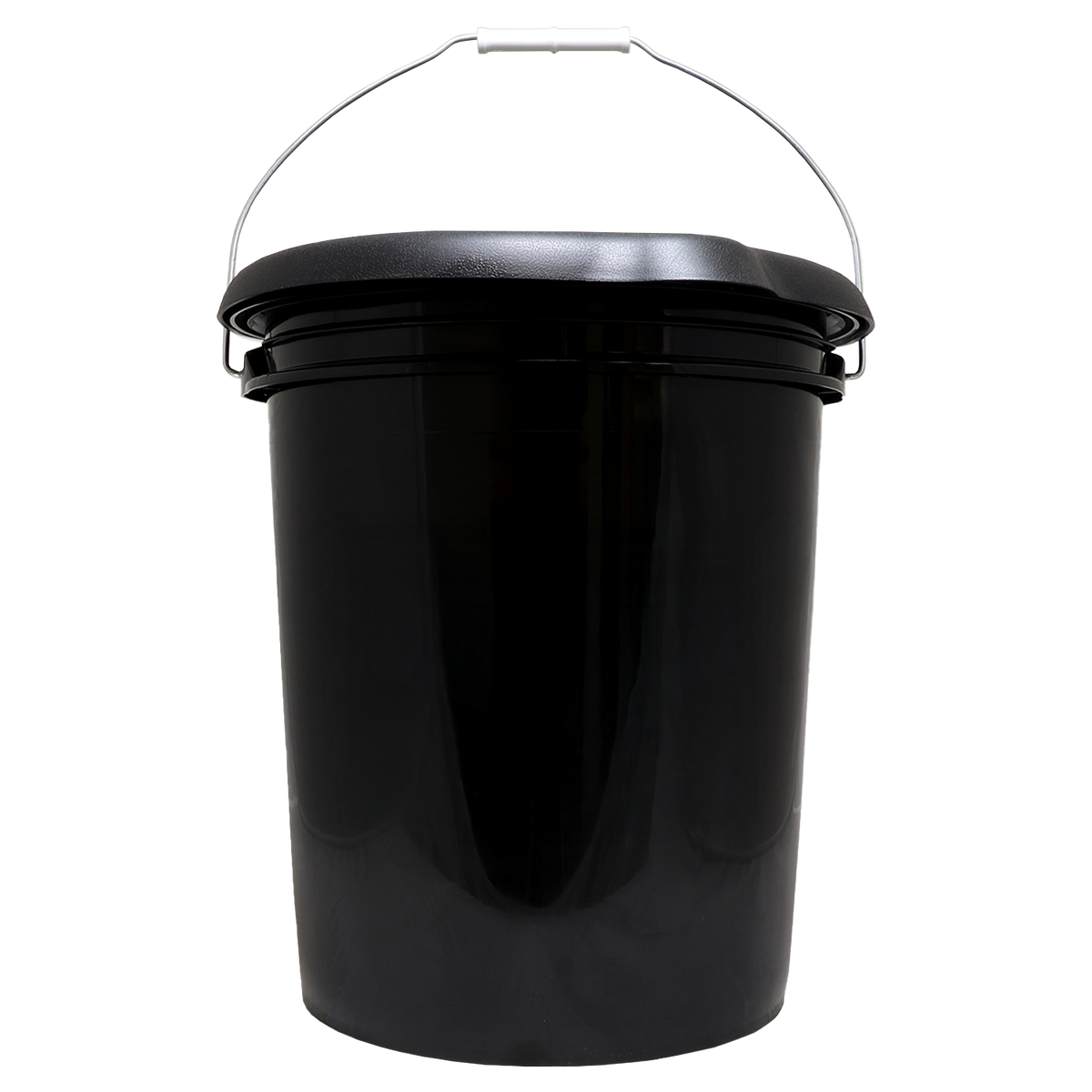 Black bucket with a handle on a white background