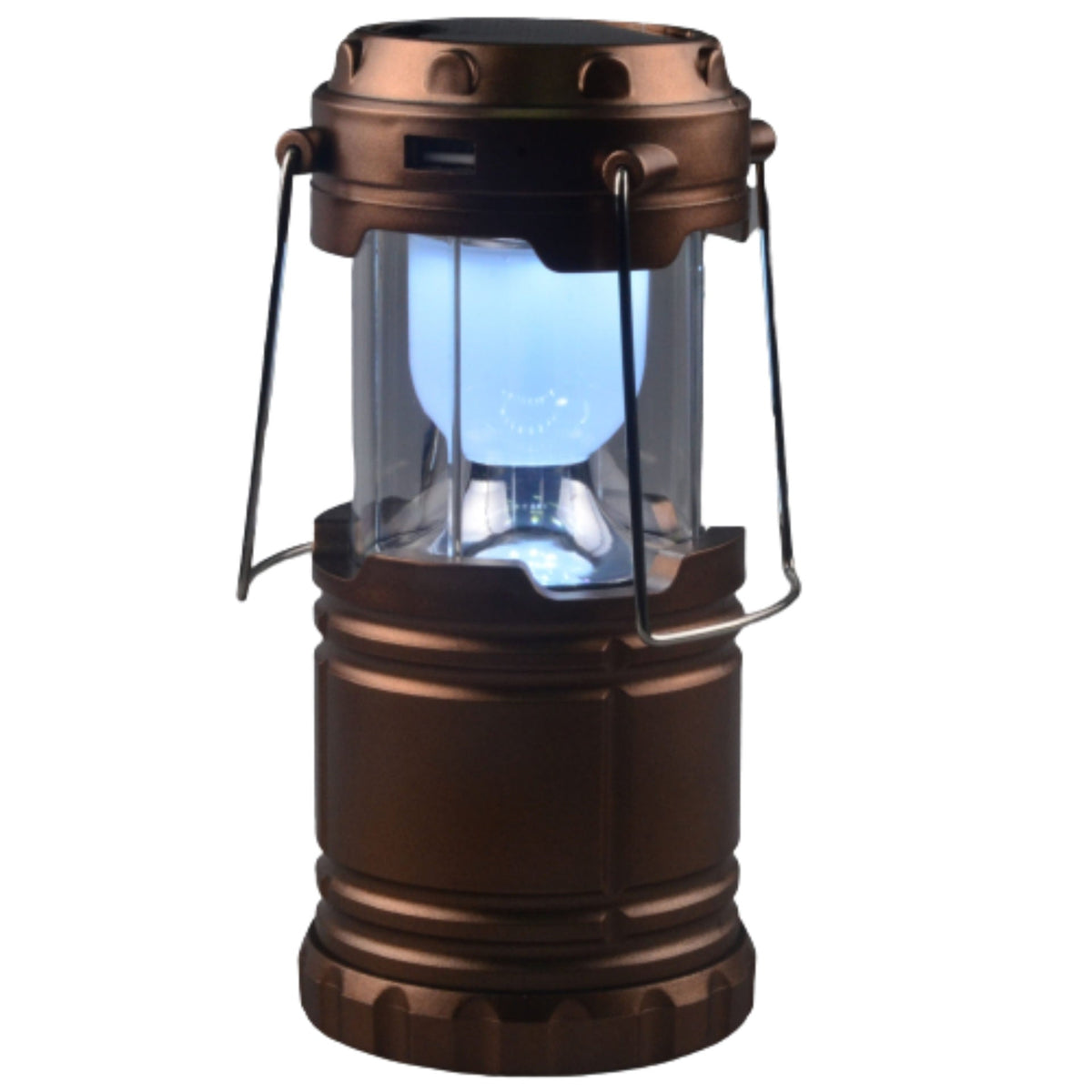Bronze-colored lantern with a clear glass cover on a white background