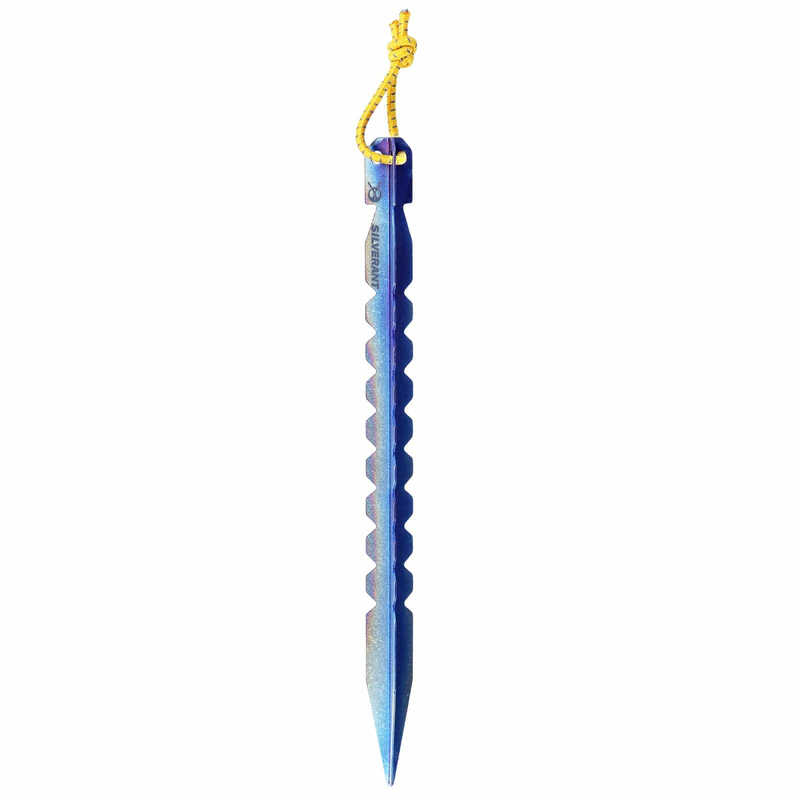 Blue ice pick with a yellow string on a white background