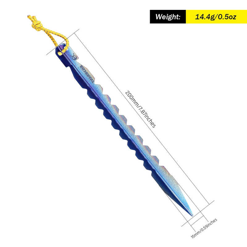 Blue sword with yellow handle and measurement details on a white background