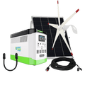 Green and white power station with solar panel and wind turbine on a transparent background
