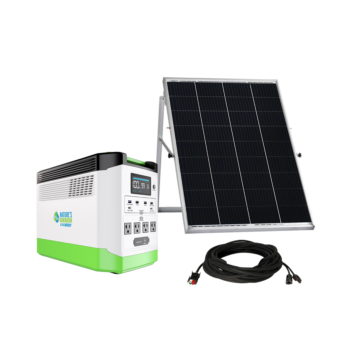 Solar power system with battery and panel on a white background