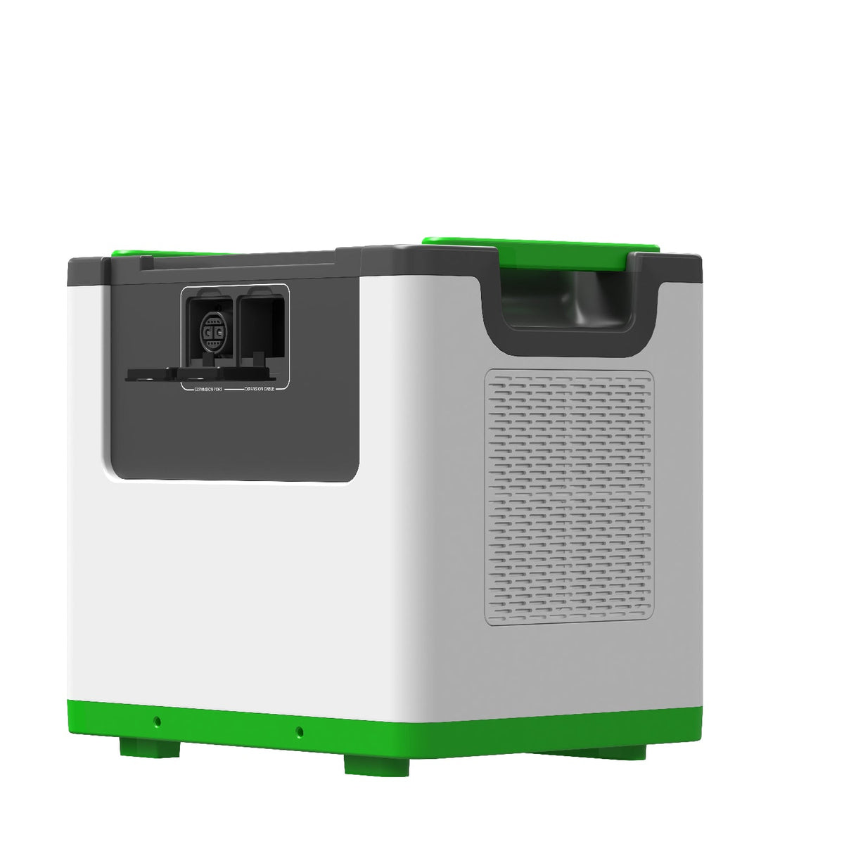 Portable power station with green and gray design on a white background