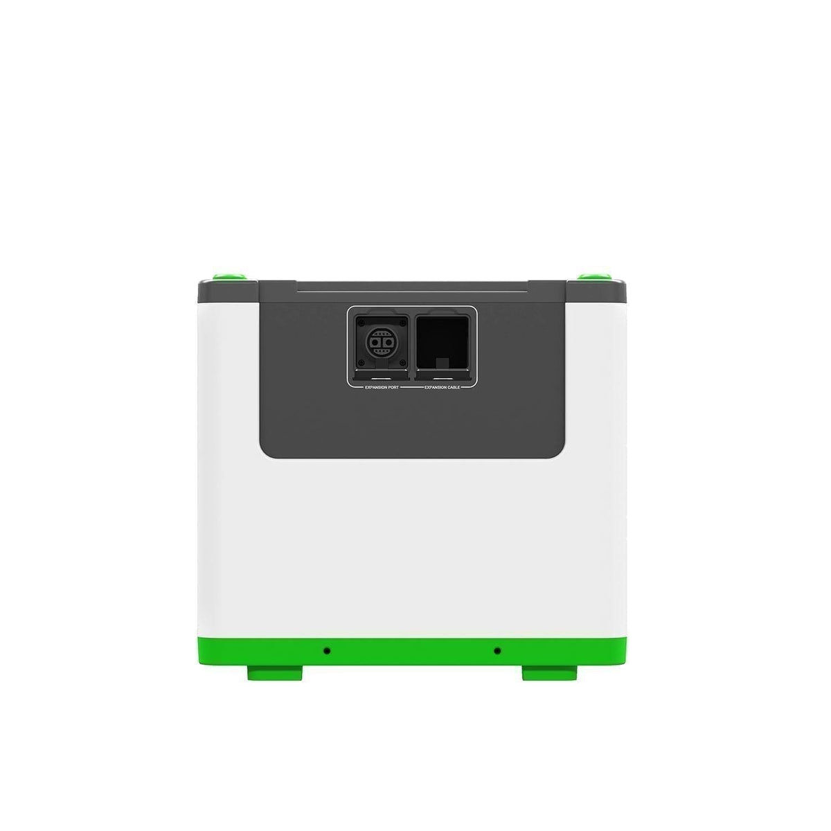 White electronic device with green accents on a white background