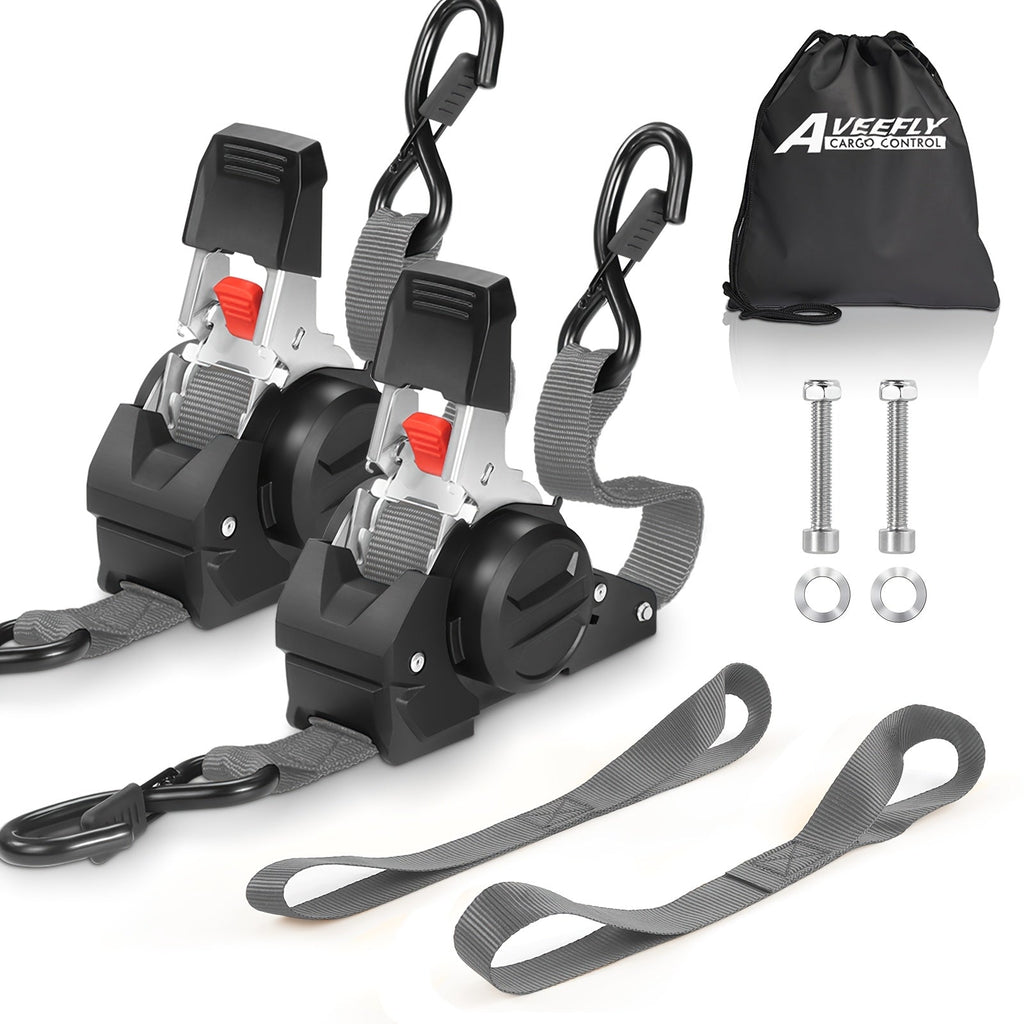 Set of vehicle cargo straps with accessories on a white background, featuring the Aveeffly brand.