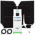Solar panel system with battery and wind turbine on a white background