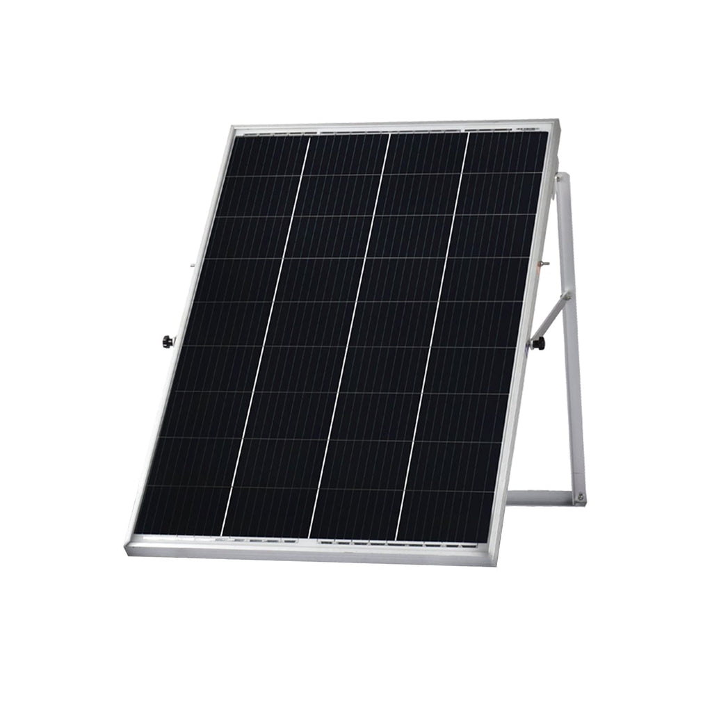 Solar panel on a stand against a white background