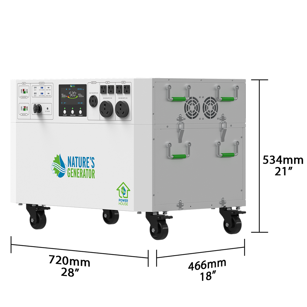 Portable power station with dimensions labeled on a white background