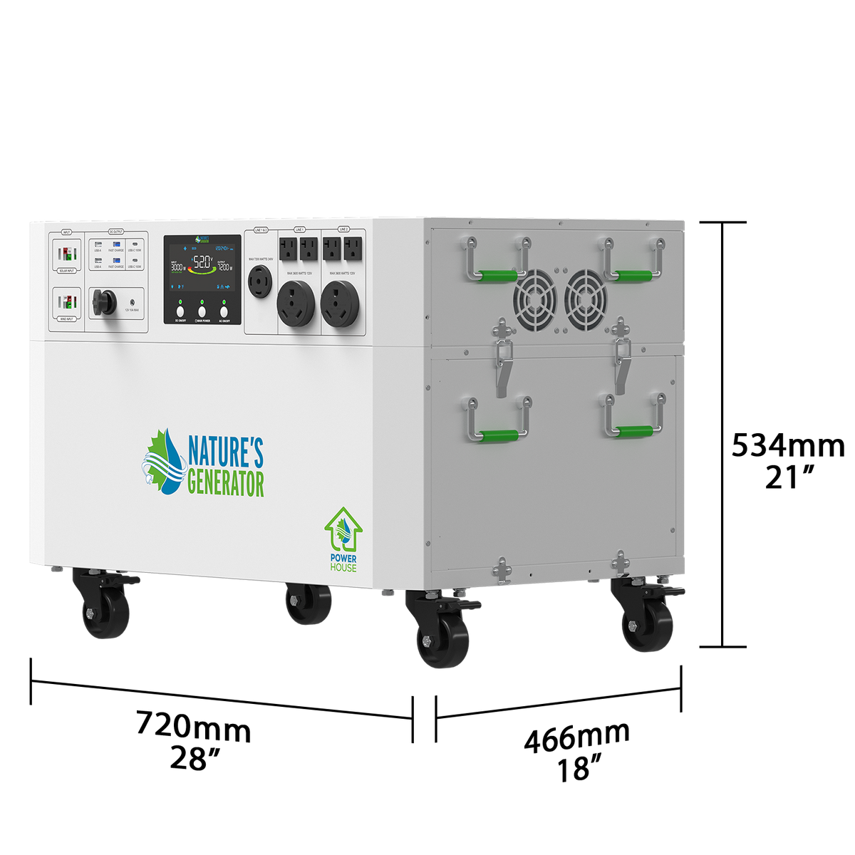 Portable power station with dimensions labeled on a white background