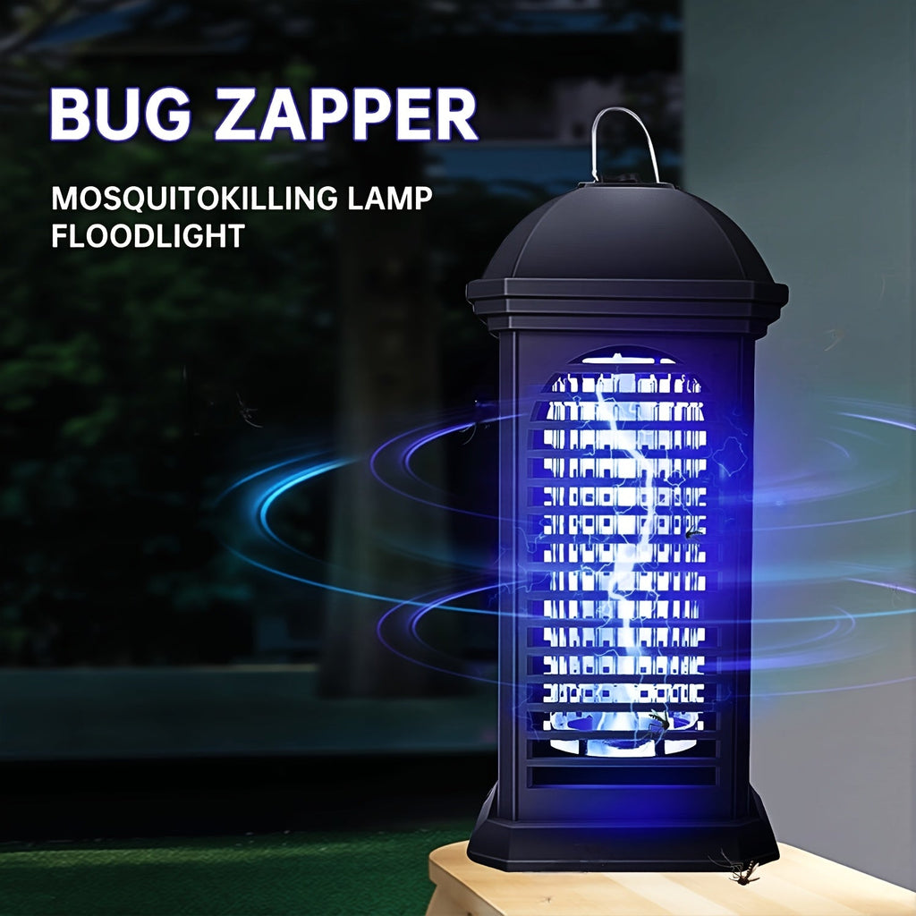 Bug zapper lamp with blue light on a dark background