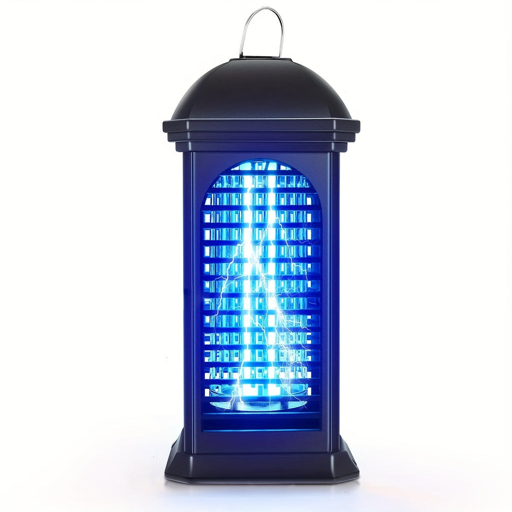 Insect zapper with blue light on a white background