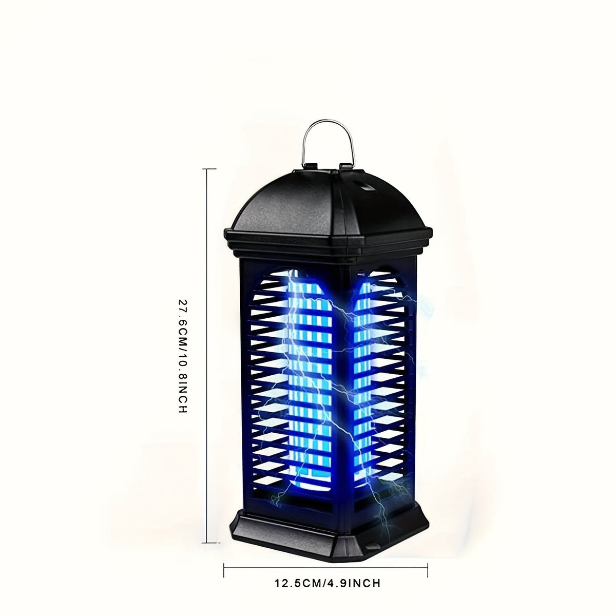 Black outdoor mosquito killer with blue light on a white background