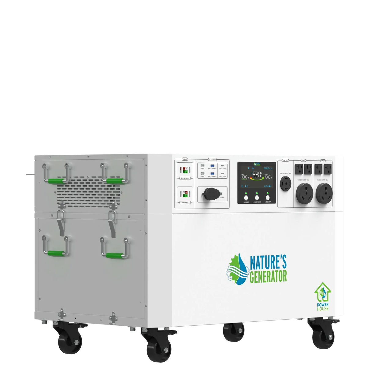 Portable power station with 'Nature's Generator' branding on a white background