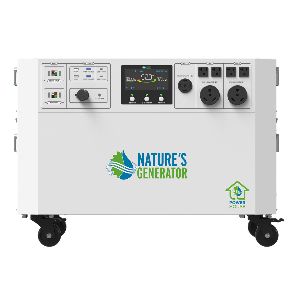 White power station with 'Nature's Generator' logo on a white background