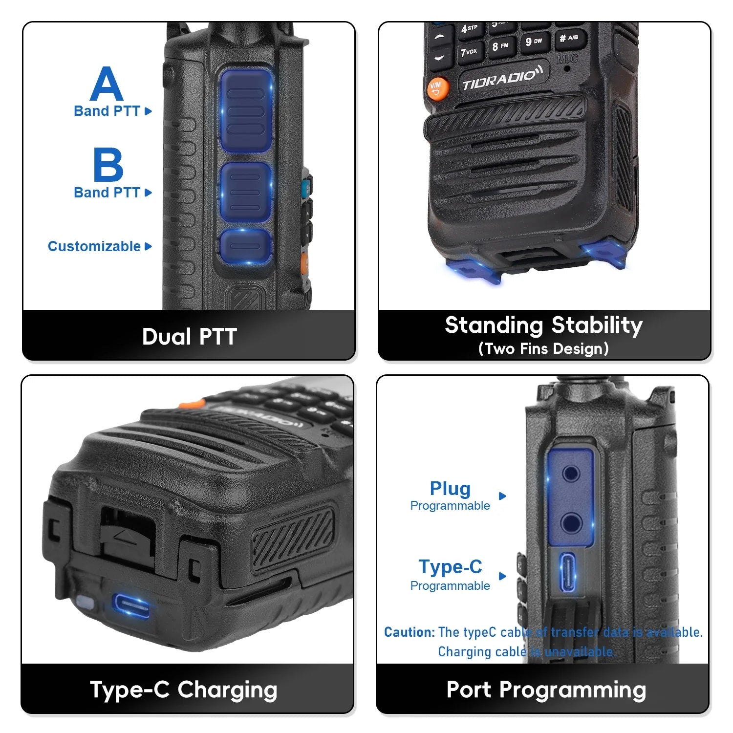 TIDRADIO H3 Walkie Talkie Long Range USB C Charging