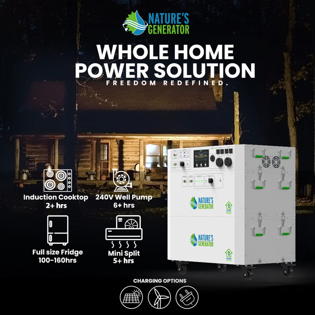 Nature's Generator whole home power solution with a house in the background
