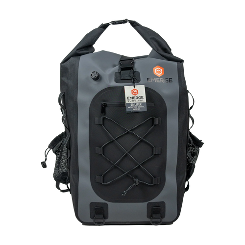Gray backpack with black accents on a white background