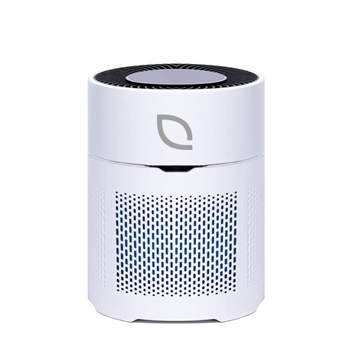 White air purifier with a black top on a white background