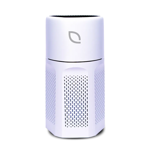 White air purifier with a brand logo on a white background
