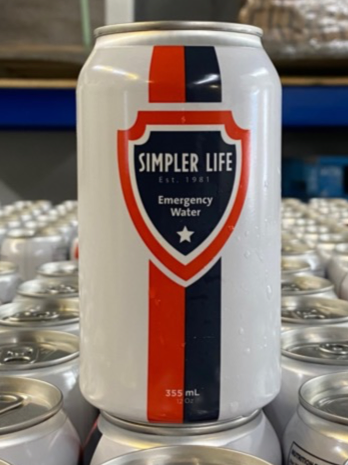 Simpler Life emergency water can among other cans.