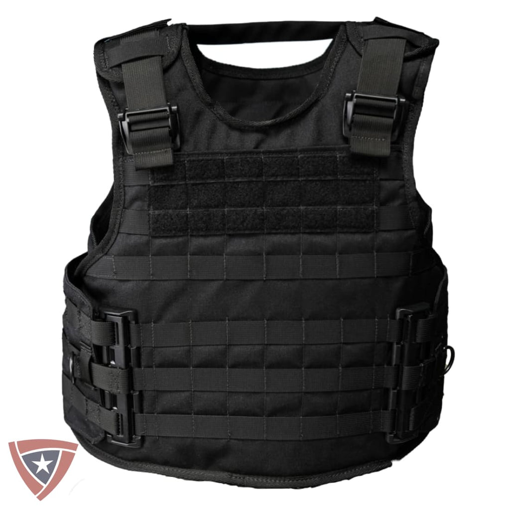 Black tactical vest on a white background