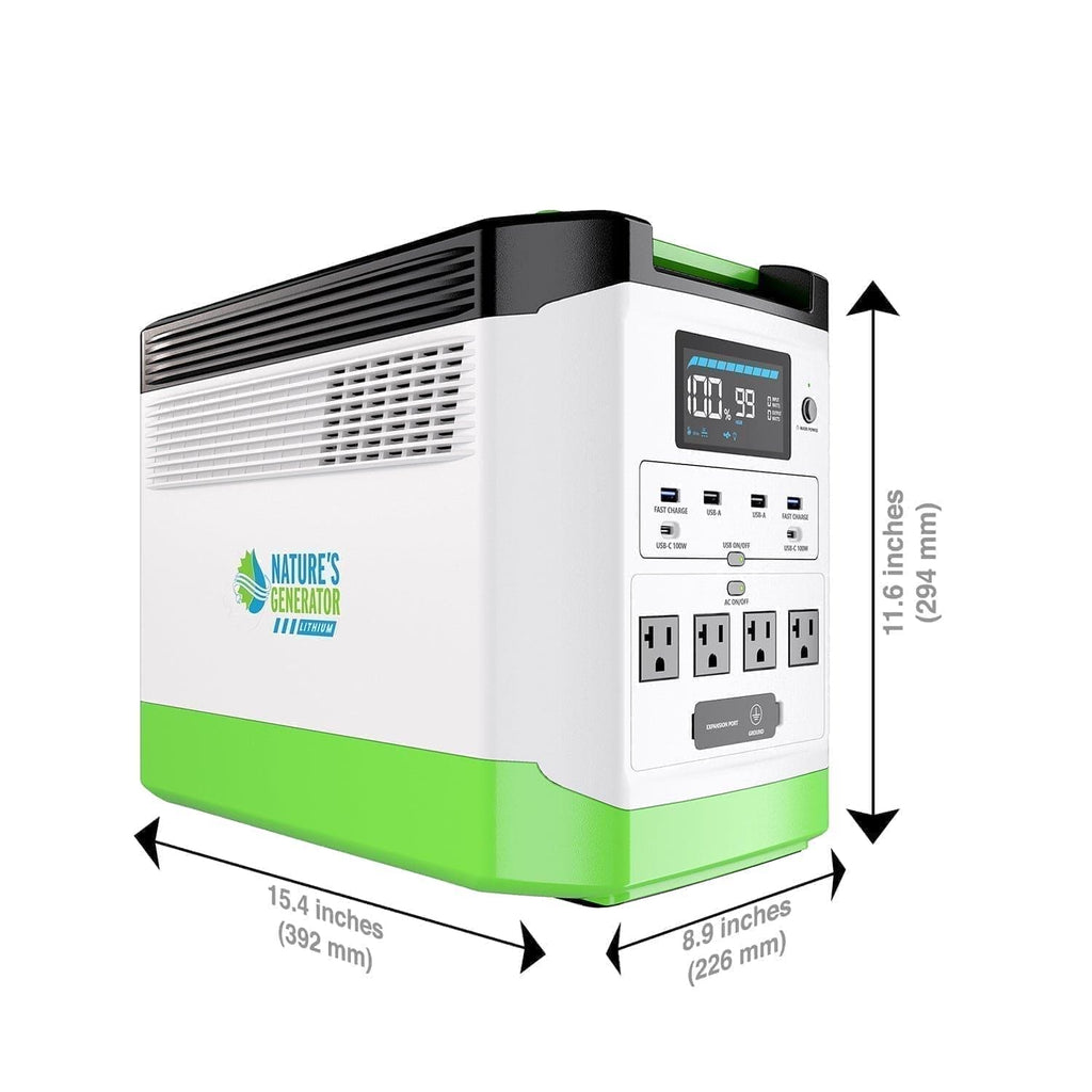 Power station with dimensions labeled on a white background