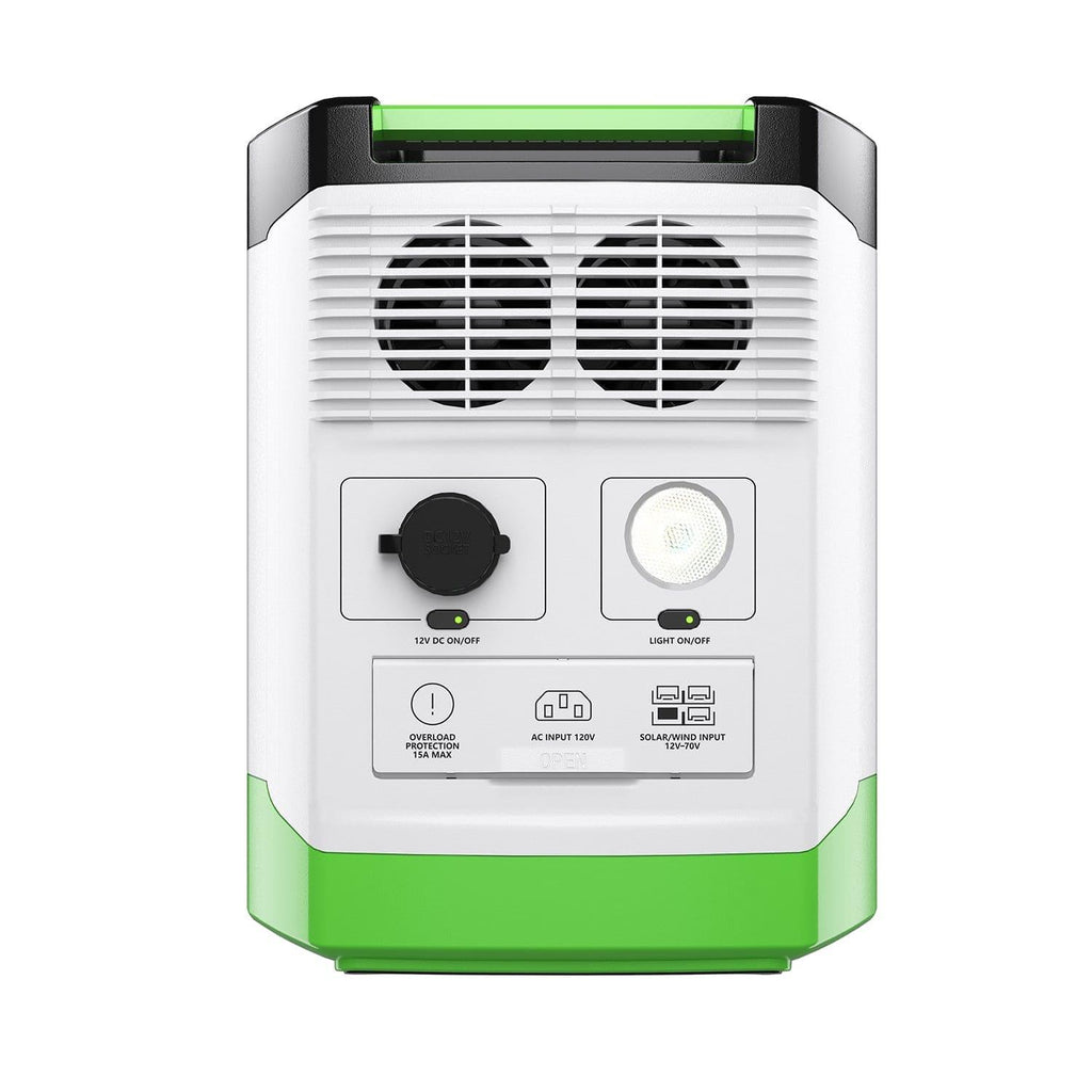 Portable power station with green and white design on a white background