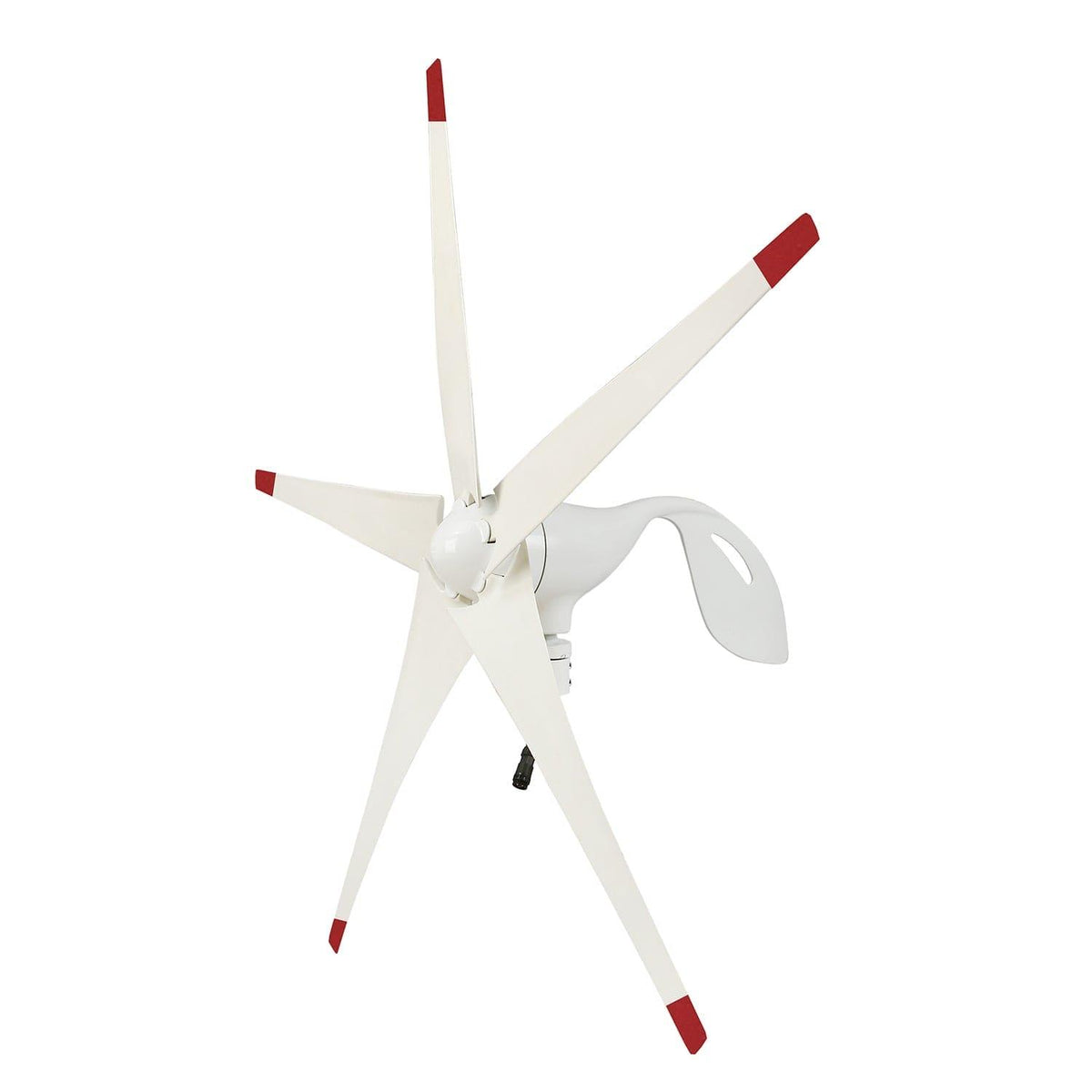 White wind turbine with red tips on a white background