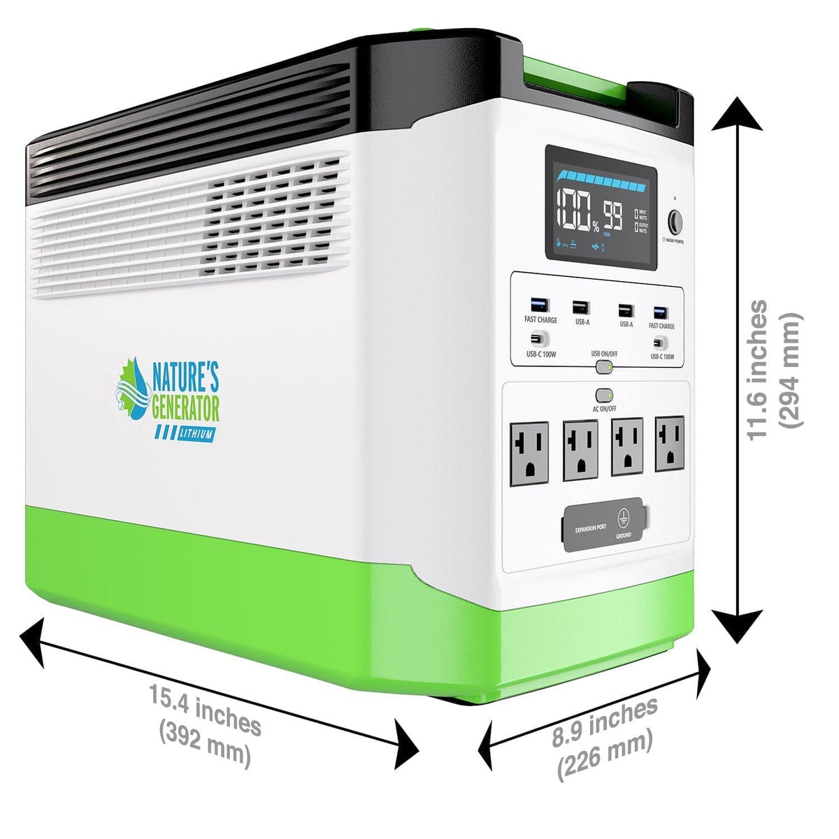 Power station with dimensions labeled, featuring 'Nature's Generator' branding.