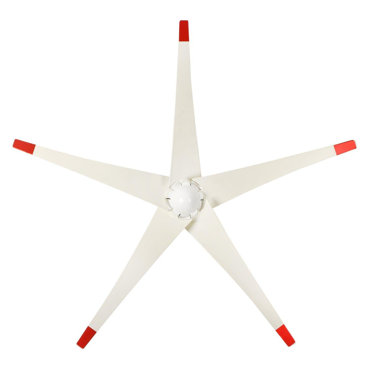 White fan with red tips on a white background