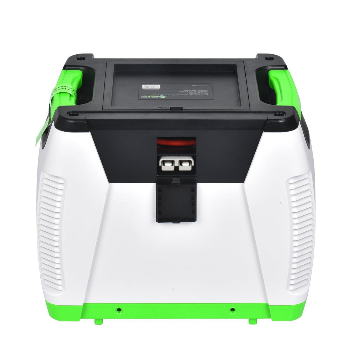 Portable power station with green and black accents on a white background