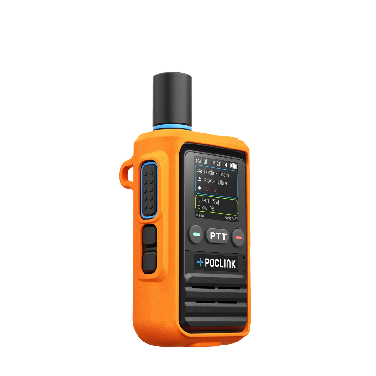 Orange and black walkie-talkie with POCLINK branding on a white background