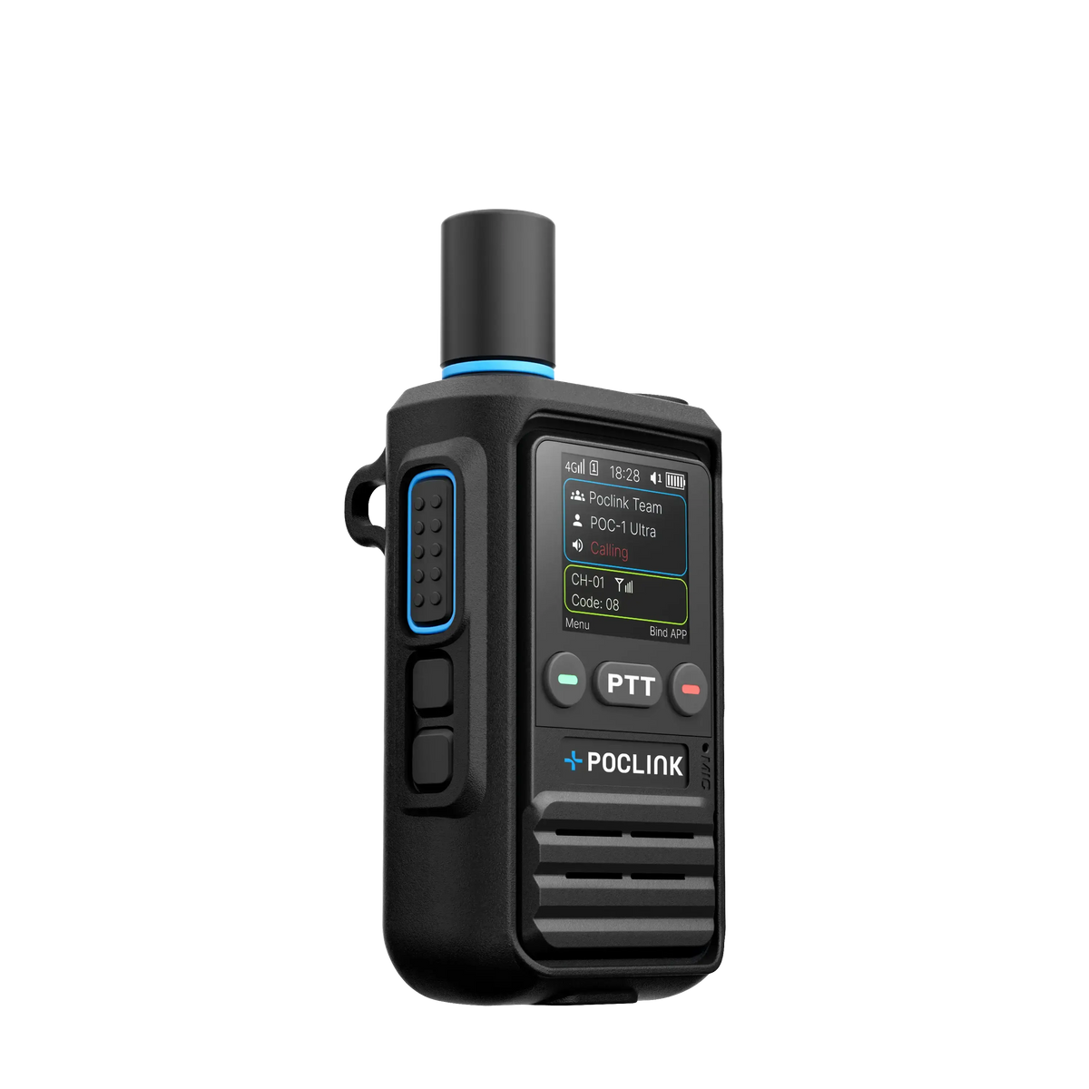 Black walkie-talkie with PoClink branding on a white background