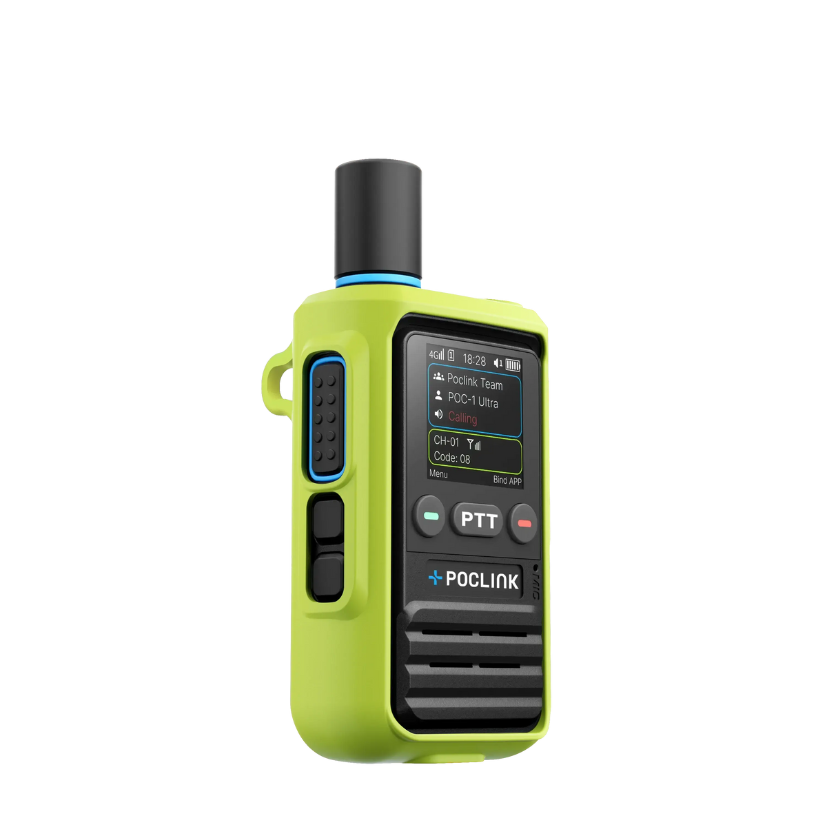 Green walkie-talkie with POCLINK branding on a white background