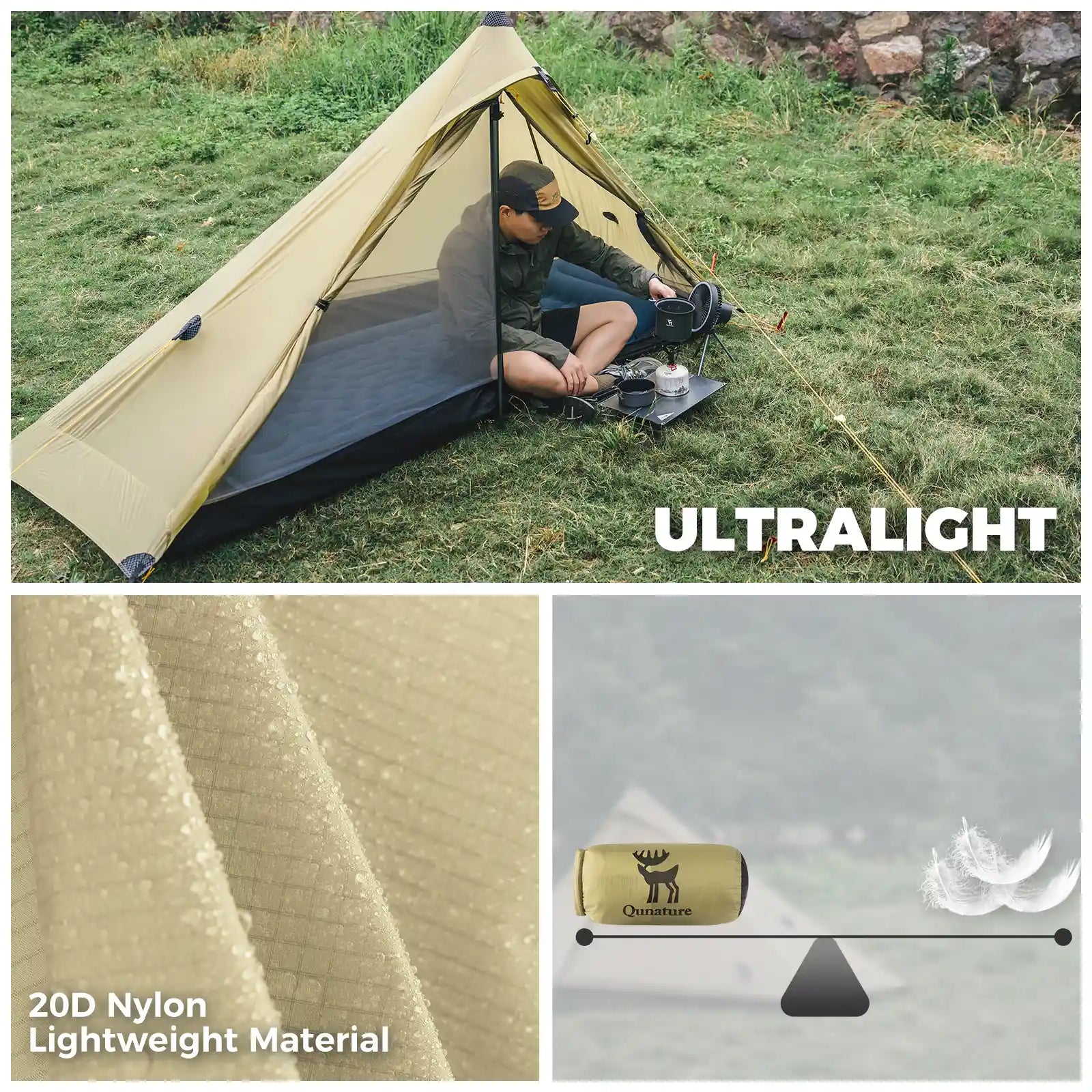 Ultralight 1-Person Poleless Tent Rainproof Easy Setup