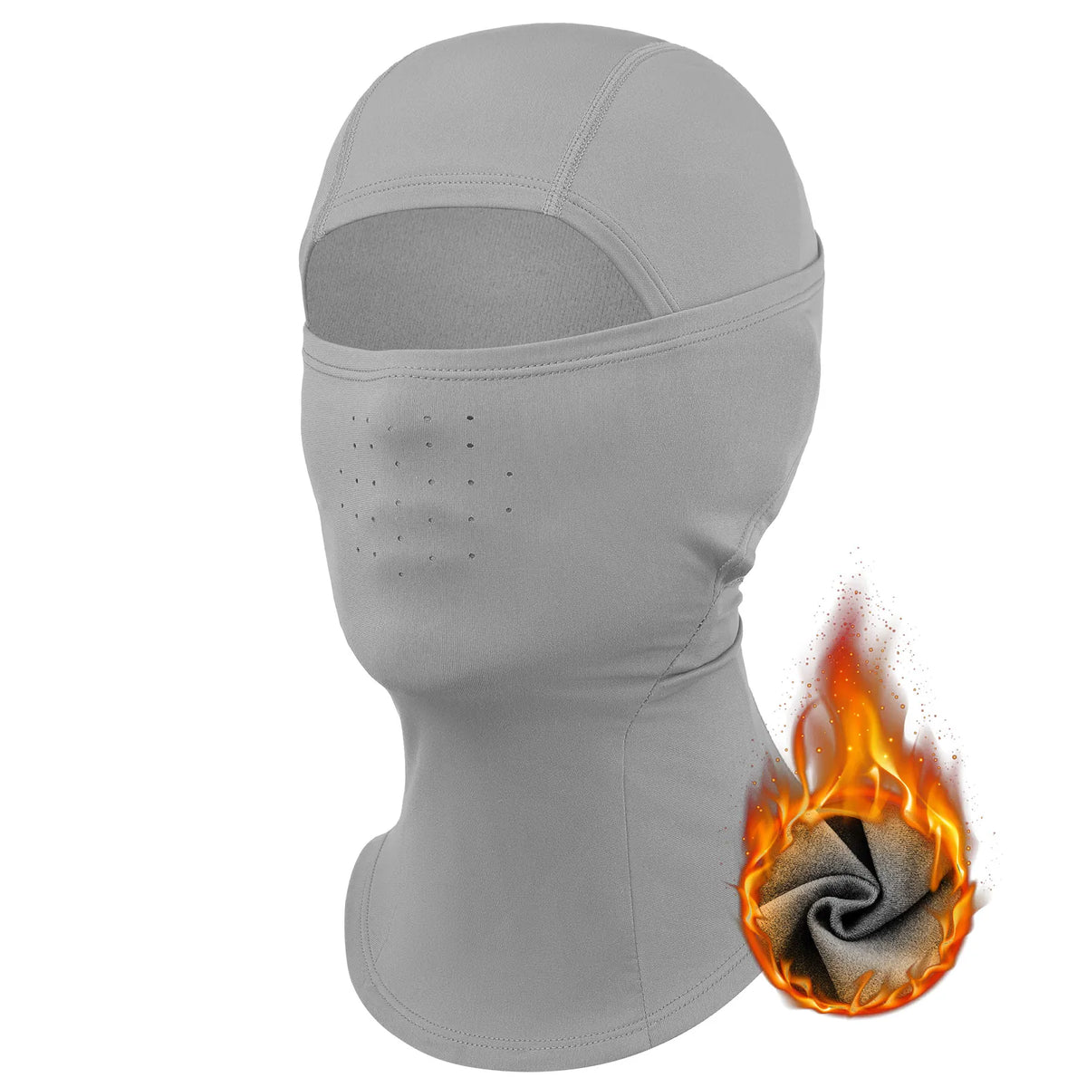 Gray balaclava with flame graphic on a white background