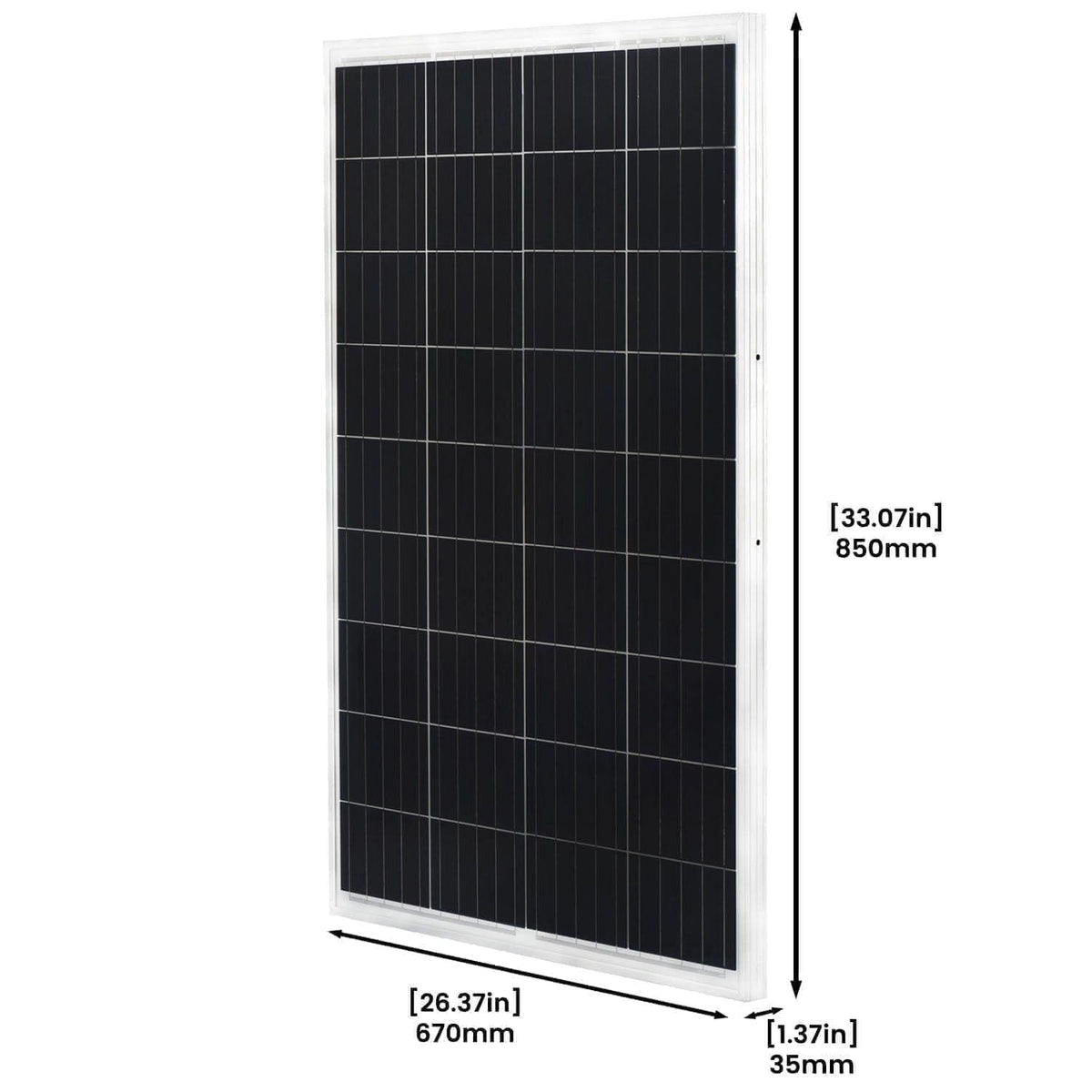 Solar panel with dimensions indicated on a white background