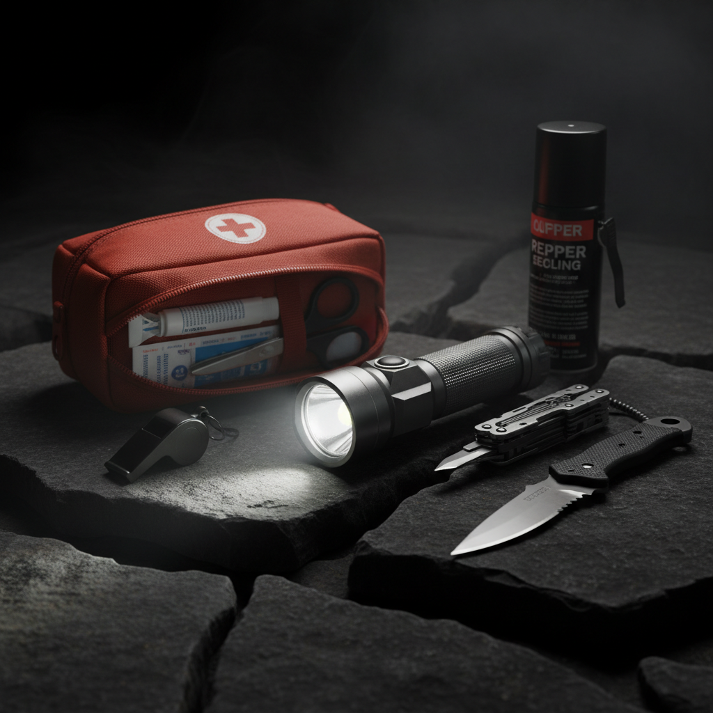 Image of Safety & Security essentials positioned on a brohen slab.